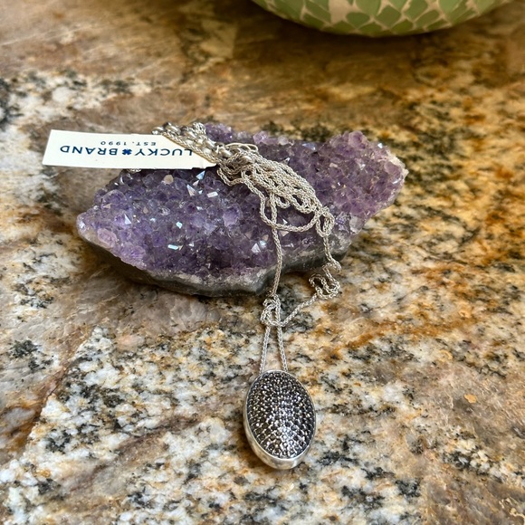 Lucky Brand Silver Chain Marcasite Pendant Necklce - Picture 5 of 9